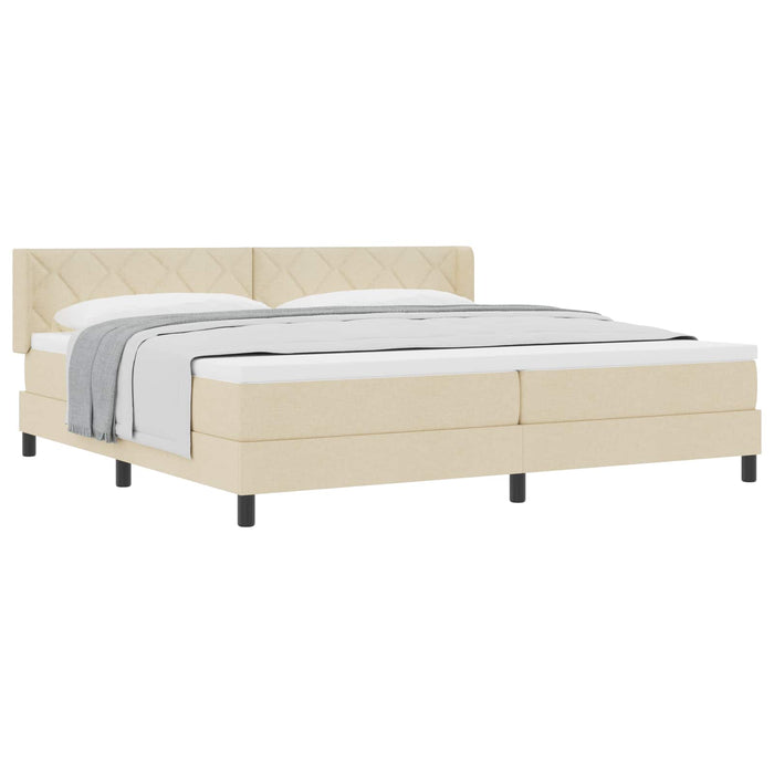 Pat cu arcuri cu headboard Manual Crem 200 x 200 cm țesătură WALTI