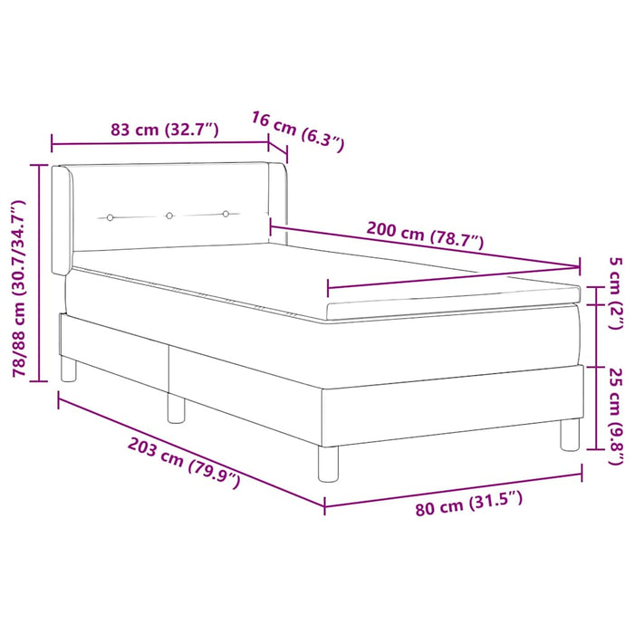 Pat cu Saltea cu Arcuri Gri închis 80 x 200 cm țesătură - WALTI WALTI