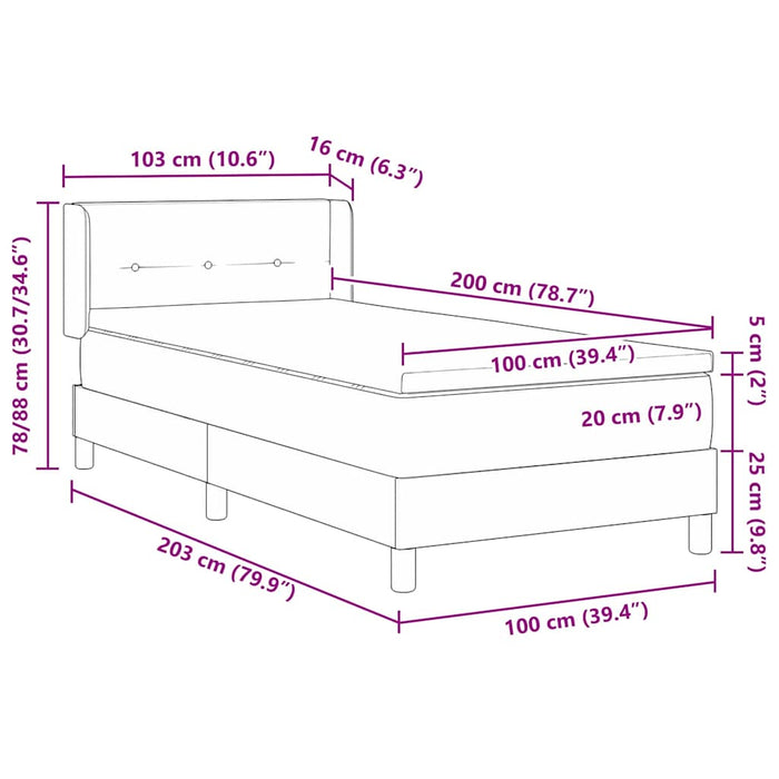 Pat cu arcuri cu headboard Gri închis 200 x 100 cm țesătură WALTI
