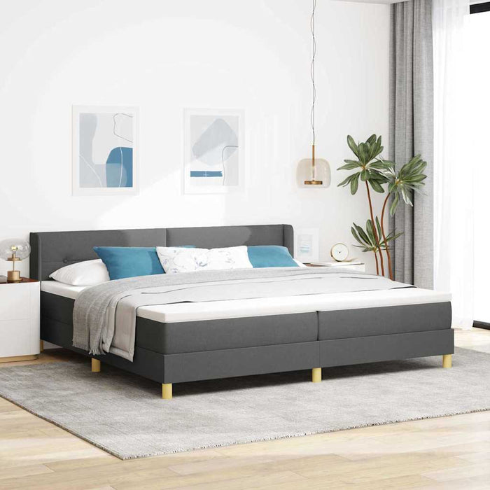 Pat cu arcuri cu headboard Gri închis 200 x 200 cm țesătură WALTI