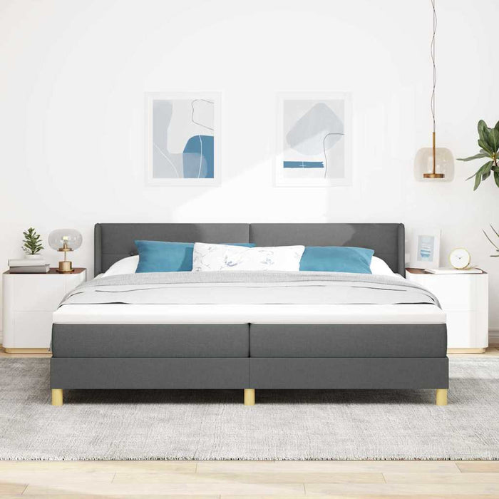 Pat cu arcuri cu headboard Gri închis 200 x 200 cm țesătură WALTI