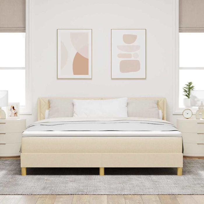 Pat cu arcuri cu headboard Manual Crem 200 x 180 cm țesătură WALTI