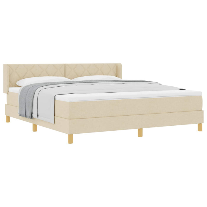 Pat cu arcuri cu headboard Manual Crem 200 x 180 cm țesătură WALTI