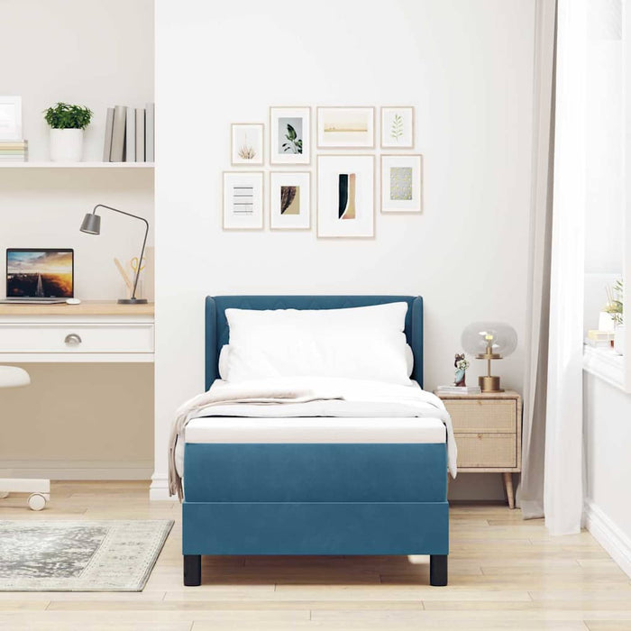 Pat cu arcuri cu headboard Albastru închis 200 x 80 cm Catifea WALTI