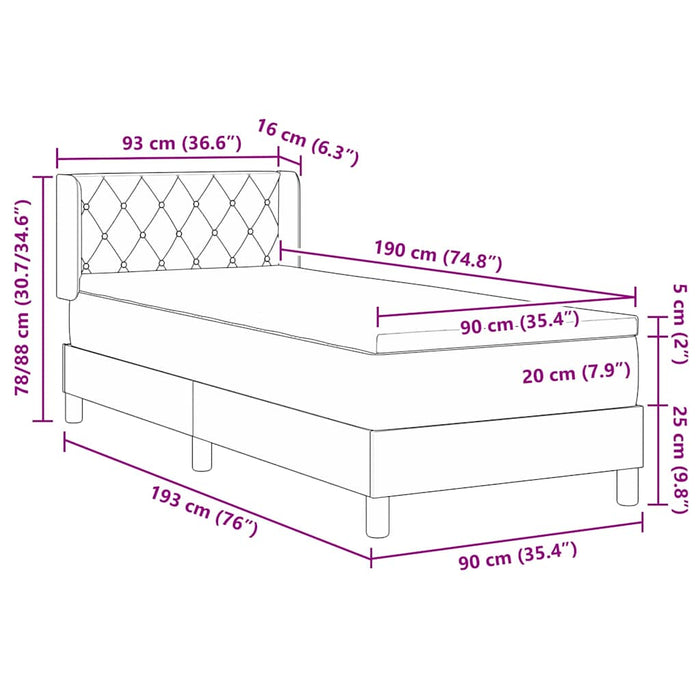 Pat cu arcuri cu headboard Manual Roz 190 x 90 cm Catifea WALTI