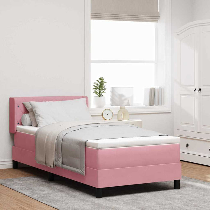 Pat cu arcuri cu headboard Manual Roz 200 x 90 cm Catifea WALTI