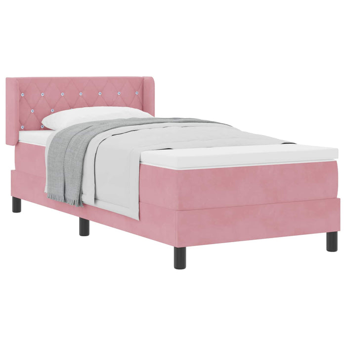Pat cu arcuri cu headboard Manual Roz 200 x 90 cm Catifea WALTI