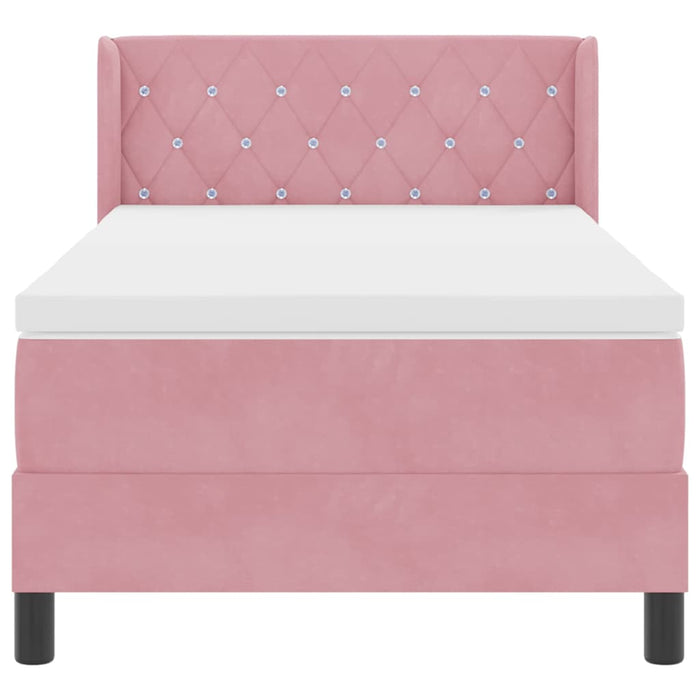 Pat cu arcuri cu headboard Manual Roz 200 x 90 cm Catifea WALTI