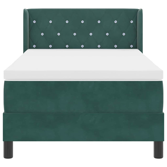 Pat cu Saltea cu Arcuri Negru 100x200 cm Catifea Verde închis - WALTI WALTI