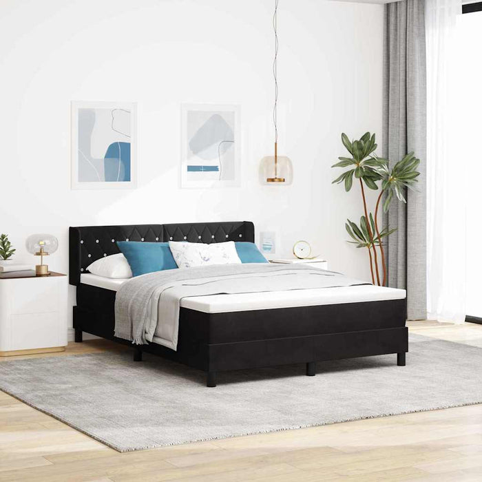 Pat cu arcuri cu headboard Manual Negru 190 x 140 cm Catifea WALTI
