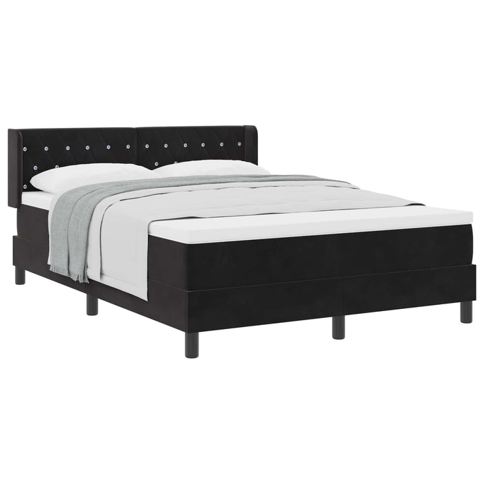 Pat cu arcuri cu headboard Manual Negru 190 x 140 cm Catifea WALTI