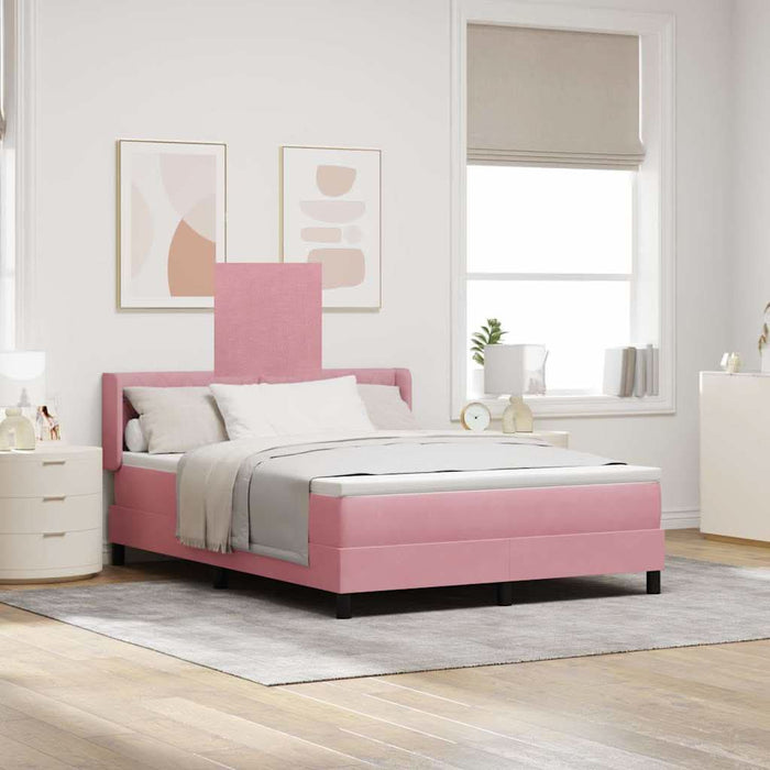 Pat cu arcuri cu headboard Manual Roz 190 x 140 cm Catifea WALTI