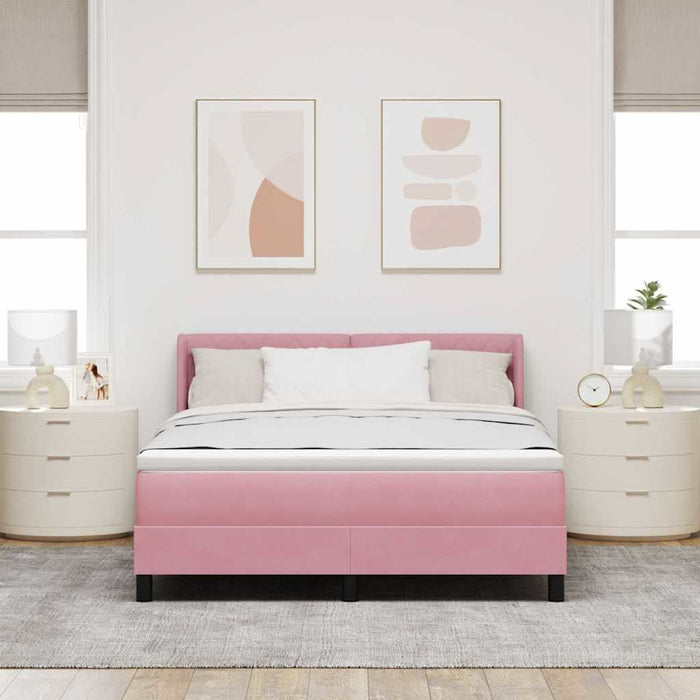 Pat cu arcuri cu headboard Manual Roz 190 x 140 cm Catifea WALTI
