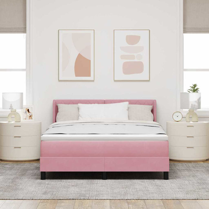 Pat cu arcuri cu headboard Manual Roz 200 x 140 cm Catifea WALTI