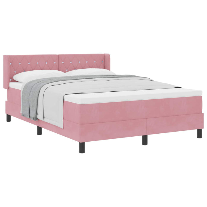 Pat cu arcuri cu headboard Manual Roz 200 x 140 cm Catifea WALTI