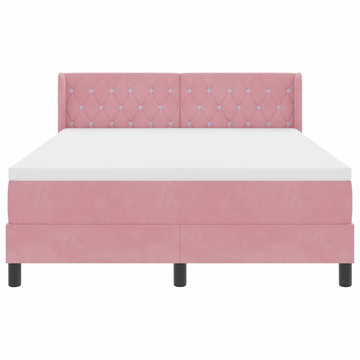 Pat cu arcuri cu headboard Manual Roz 200 x 140 cm Catifea WALTI