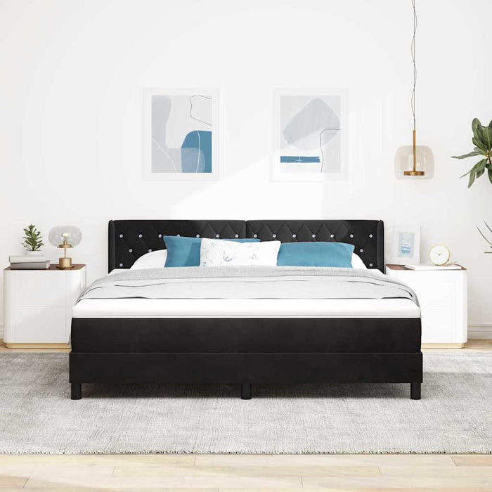 Pat cu arcuri cu headboard Manual Negru 200 x 180 cm Catifea WALTI