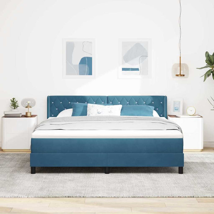 Pat cu arcuri cu headboard Albastru închis 200 x 180 cm Catifea WALTI