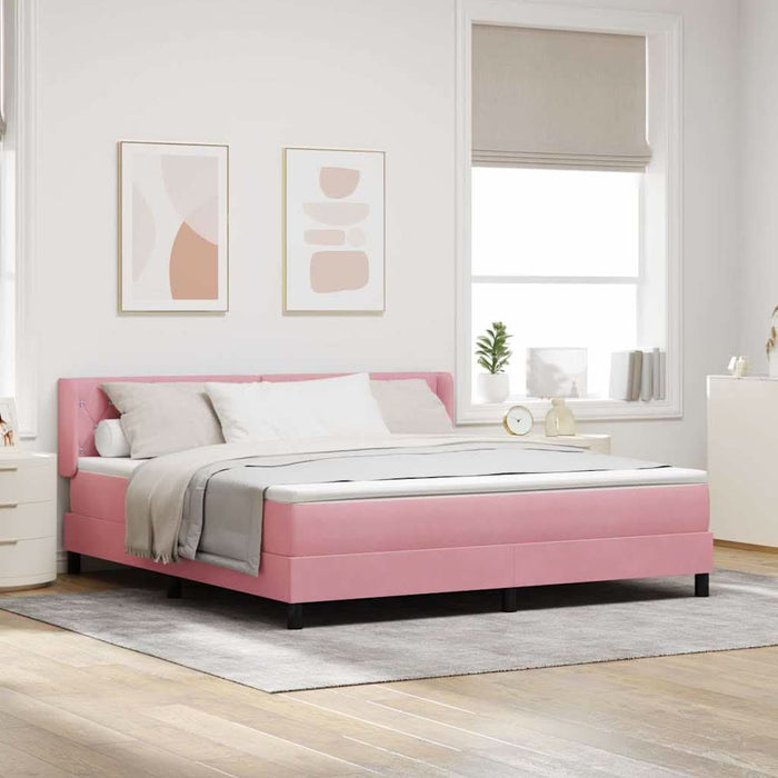 Pat cu arcuri cu headboard Manual Roz 200 x 180 cm Catifea WALTI