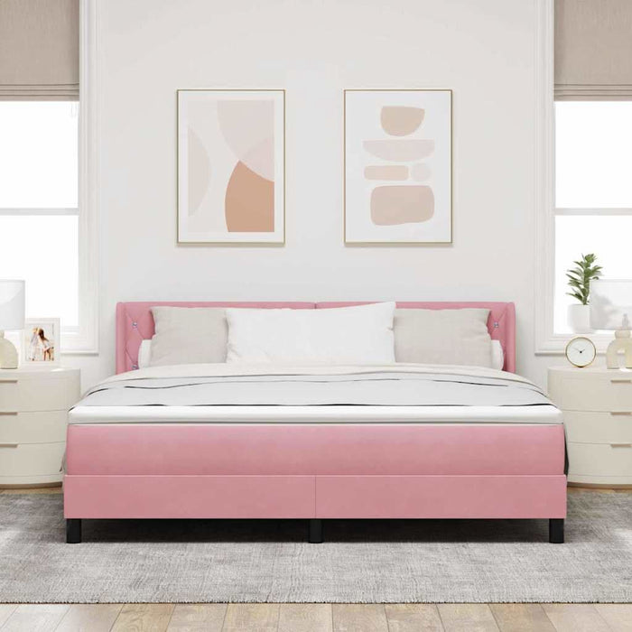 Pat cu arcuri cu headboard Manual Roz 200 x 180 cm Catifea WALTI