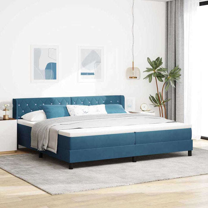 Pat cu arcuri cu headboard Albastru închis 200 x 200 cm Catifea WALTI