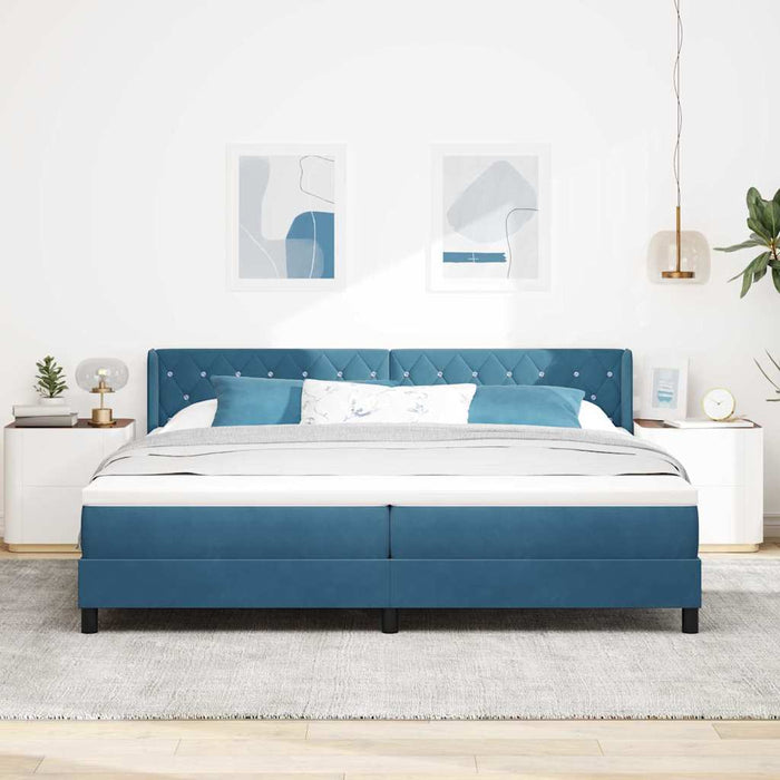 Pat cu arcuri cu headboard Albastru închis 200 x 200 cm Catifea WALTI