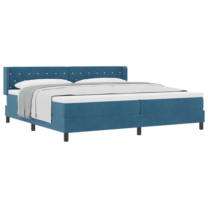 Pat cu arcuri cu headboard Albastru închis 200 x 200 cm Catifea WALTI