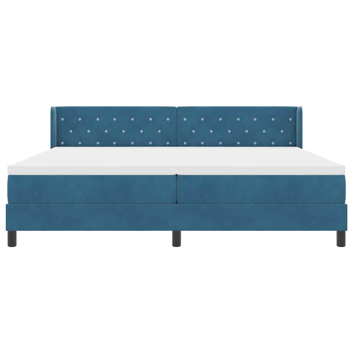 Pat cu arcuri cu headboard Albastru închis 200 x 200 cm Catifea WALTI