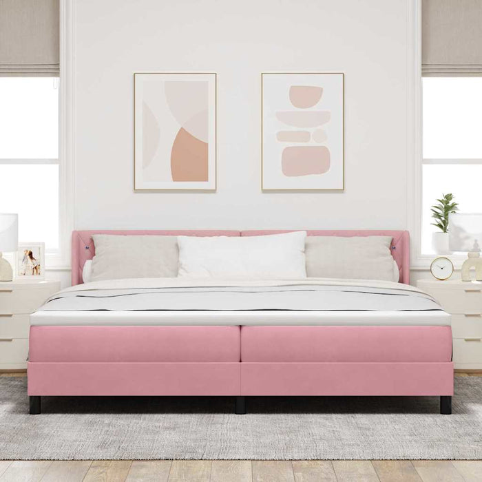 Pat cu arcuri cu headboard Manual Roz 200 x 200 cm Catifea WALTI
