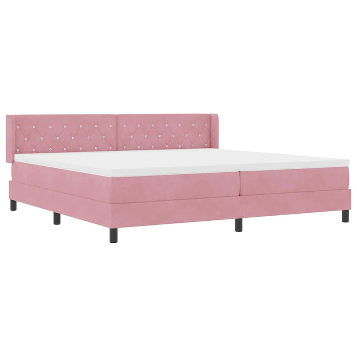 Pat cu arcuri cu headboard Manual Roz 200 x 200 cm Catifea WALTI
