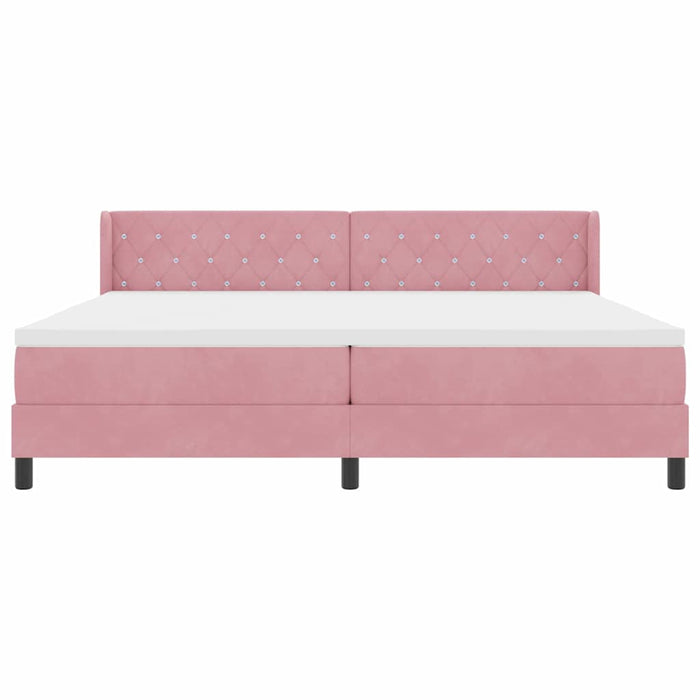 Pat cu arcuri cu headboard Manual Roz 200 x 200 cm Catifea WALTI
