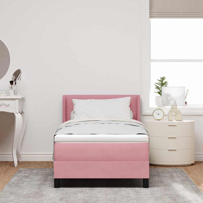 Pat cu arcuri cu headboard Manual Roz 190 x 90 cm Catifea - WALTI WALTI