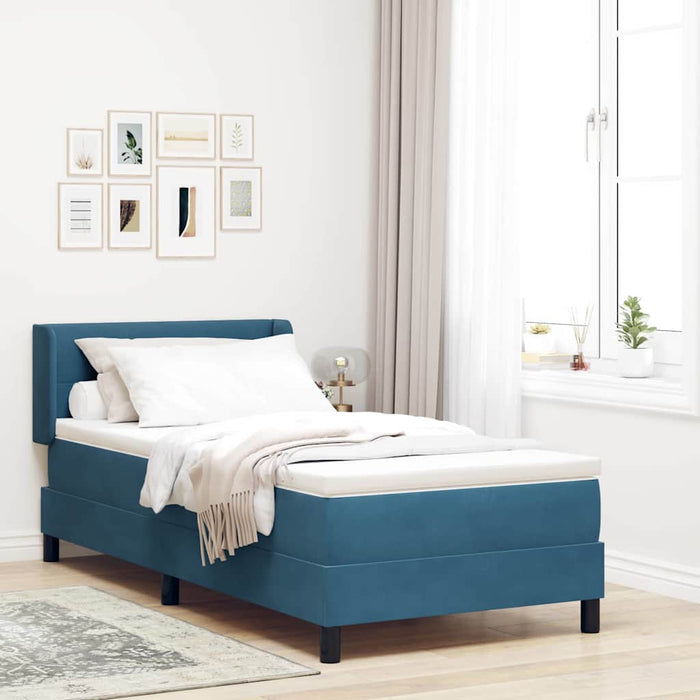 Pat cu arcuri cu headboard Albastru închis 200 x 100 cm Catifea WALTI