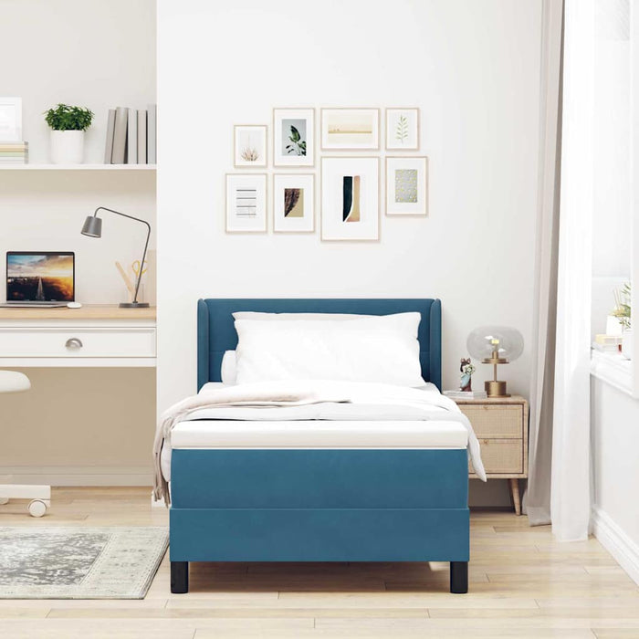Pat cu arcuri cu headboard Albastru închis 200 x 100 cm Catifea WALTI