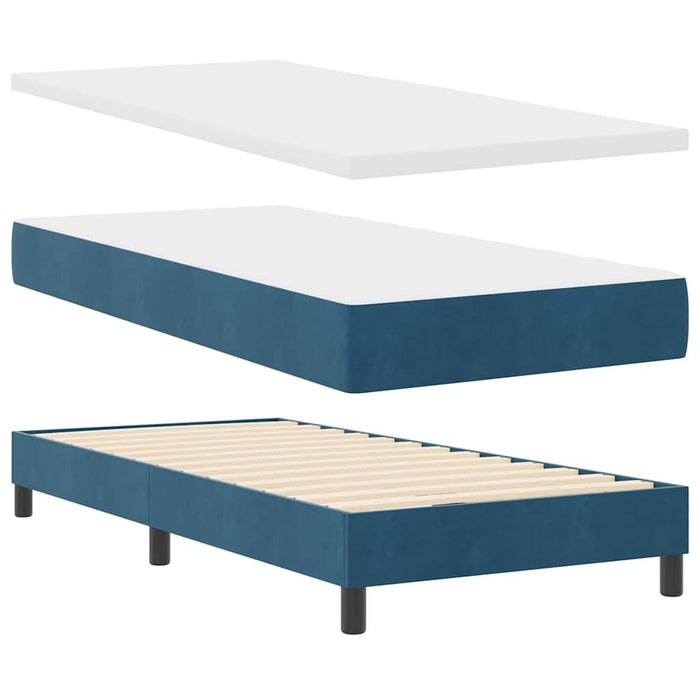 Pat cu arcuri cu headboard Albastru închis 200 x 100 cm Catifea WALTI
