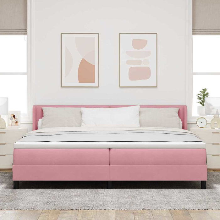 Pat cu arcuri cu saltea cu headboard Roz 200 x 200 cm Poliester - WALTI WALTI