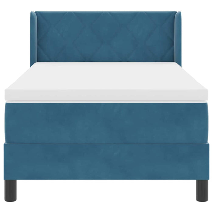 Pat cu arcuri cu headboard Albastru închis 200 x 90 cm Catifea WALTI
