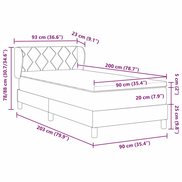 Pat cu arcuri cu headboard Albastru închis 200 x 90 cm Catifea WALTI