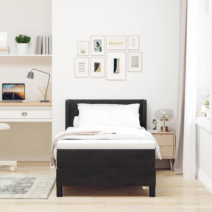 Pat cu Saltea cu Arcuri Negru 100x200 cm Catifea Negru - WALTI WALTI