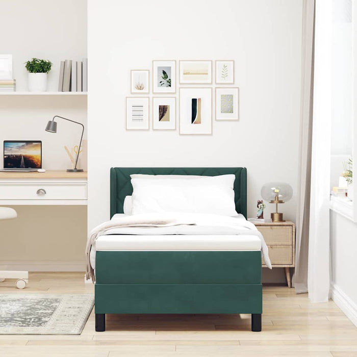 Pat cu arcuri cu headboard Verde închis 200 x 100 cm Catifea WALTI
