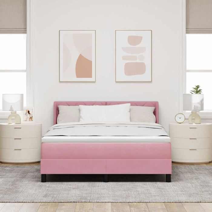 Pat cu arcuri cu headboard Manual Roz 190 x 140 cm Catifea WALTI