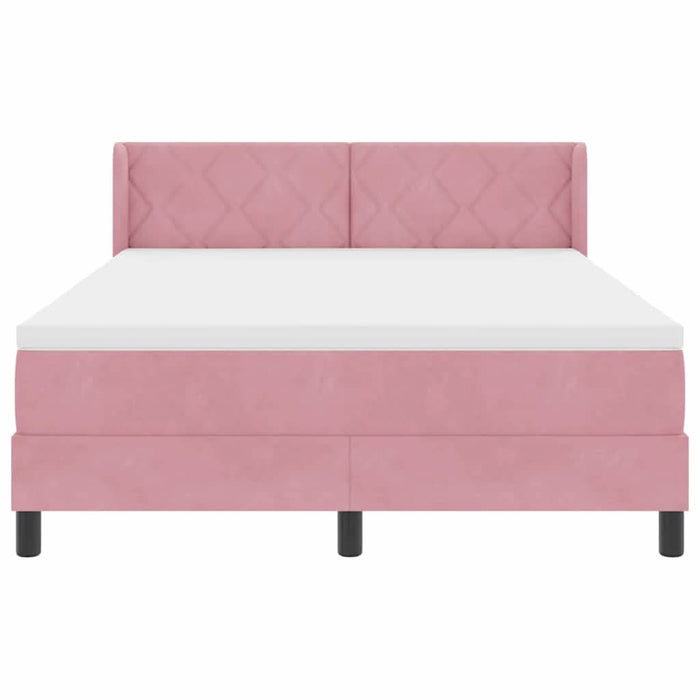 Pat cu arcuri cu headboard Manual Roz 190 x 140 cm Catifea WALTI