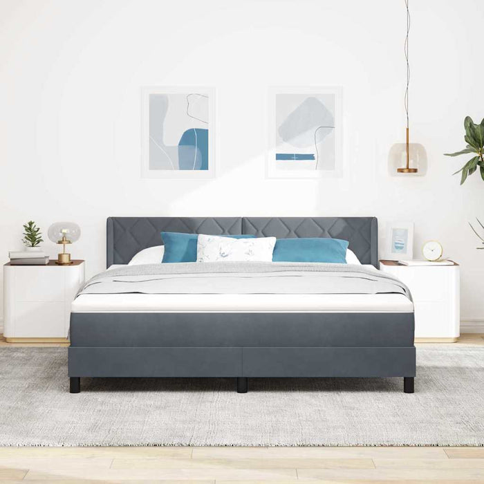 Pat cu arcuri cu headboard Gri închis 200 x 180 cm Catifea WALTI