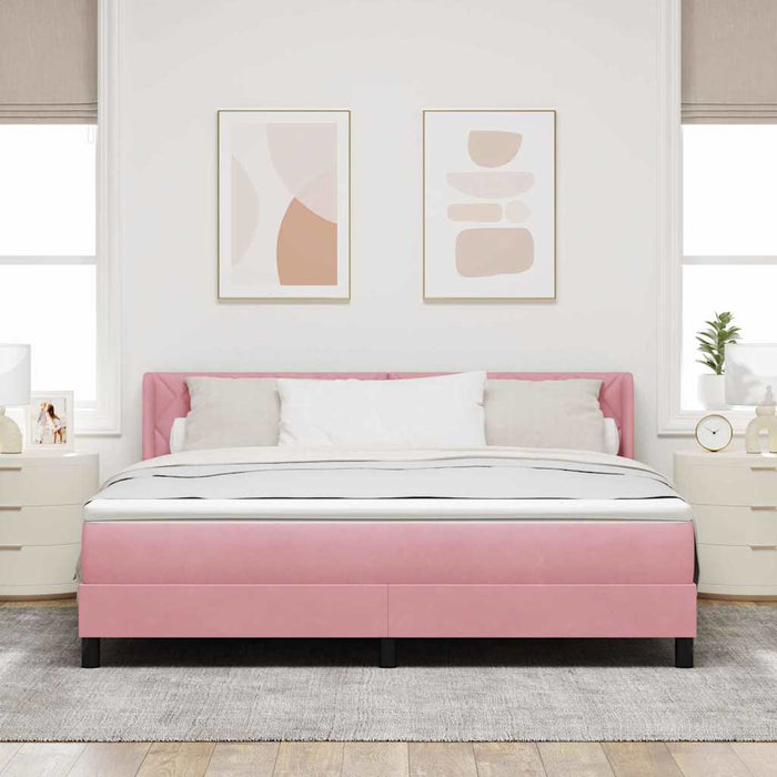 Pat cu arcuri cu saltea cu headboard Roz 200 x 180 cm Poliester - WALTI WALTI