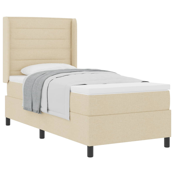 Pat cu arcuri cu saltea cu headboard Crem 90 x 190 cm țesătură - WALTI WALTI