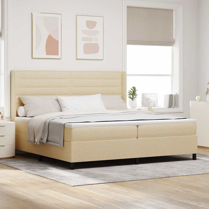Pat cu arcuri cu pernă cu headboard Crem 200 x 200 cm țesătură WALTI