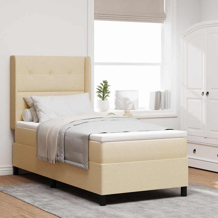 Pat cu arcuri cu saltea cu headboard Crem 90 x 190 cm țesătură - WALTI WALTI