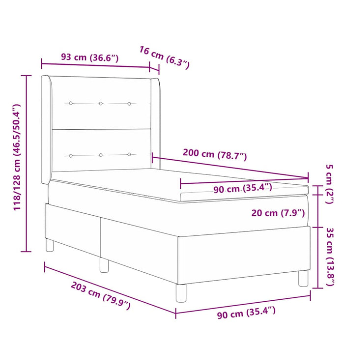 Pat cu arcuri cu saltea cu headboard Crem 90 x 200 cm țesătură - WALTI WALTI