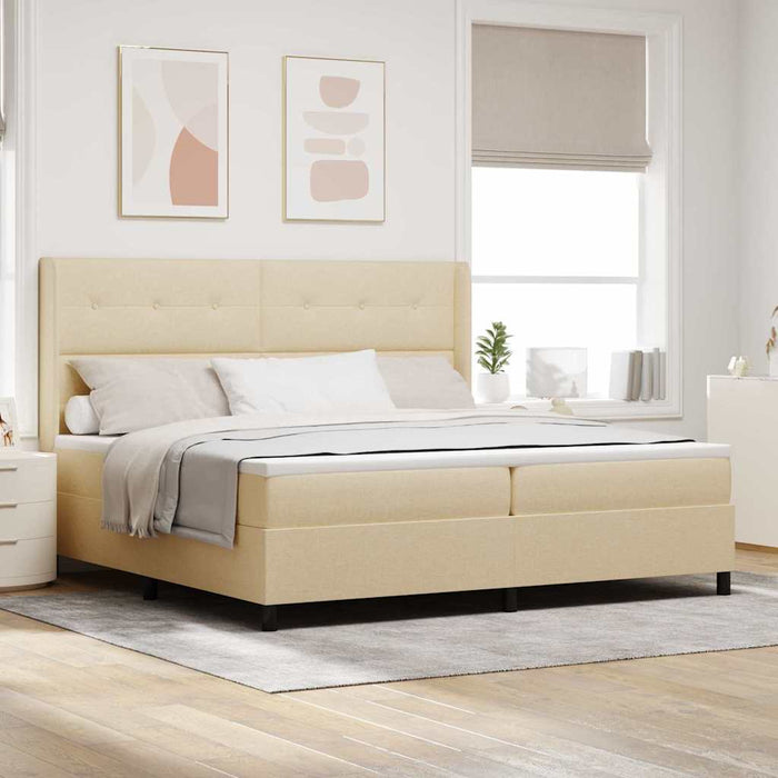 Pat cu arcuri cu saltea cu headboard Crem 200 x 200 cm țesătură - WALTI WALTI