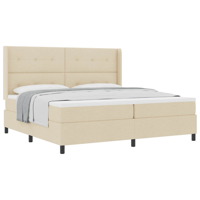 Pat cu arcuri cu saltea cu headboard Crem 200 x 200 cm țesătură - WALTI WALTI
